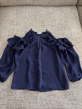 Parker Navy Cold-Shoulder Ruffle Blouse
